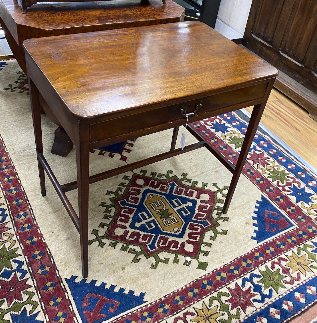 A George III mahogany side table fitted drawer width 71cm, depth 46cm, height 70cm.